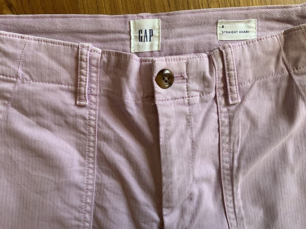 GAP Women’s Size 6 Straight Khaki Pants Pink Lilac Utility Pockets Raw Hem